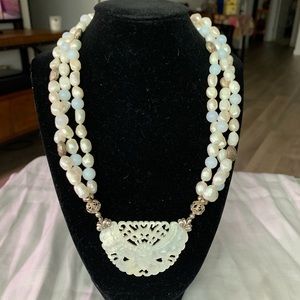 Vintage pearl, gemstone & sterling necklace.